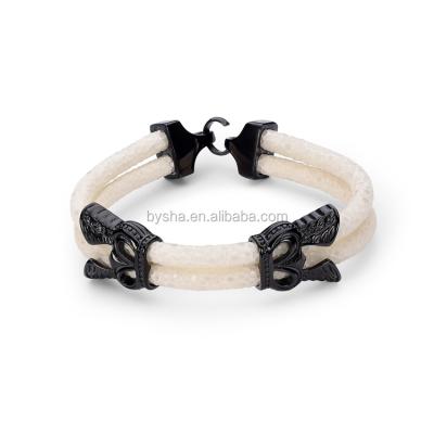 China Fashion Wristband Fashion Stingray Crown White Stingray Real Leather Bracelet For Men for sale