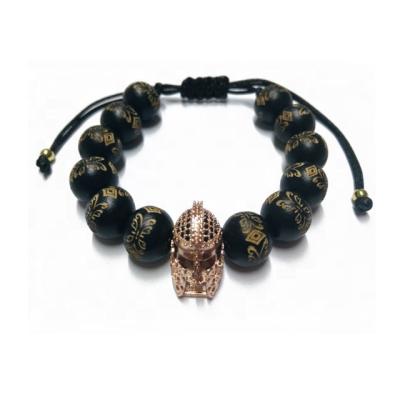 China CLASSIC Roman Knight Spartan Warrior Gladiator Helmet Engrave To Model Wooden Beads Men Bracelet for sale