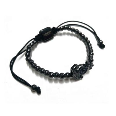 China CLASSIC Diamond Anchor Black Plated Adjustable Wax Rope Bracelet Stainless Steel Beads Weave Knot Bracelet for sale