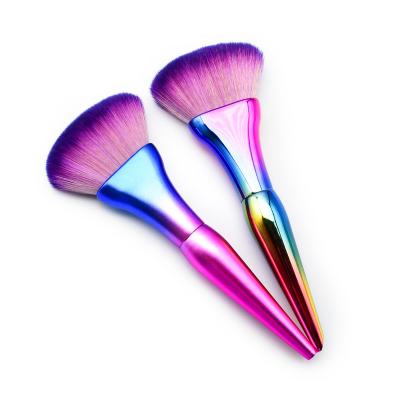 China Angular Blush Single Gradient Bevel Rainbow Blush Powder Brush Electroplated Handle Fan Brush Makeup Brush Wholesale Cosmetics High Quality for sale