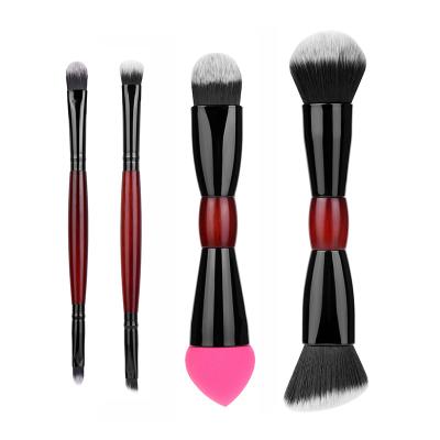 China Eco-friendly Portable Mini Double-ended Makeup Brush Set Natural Hair Travel Makeup Brush Set Factory Wholesale 4 Pieces Makeup Brush Set for sale