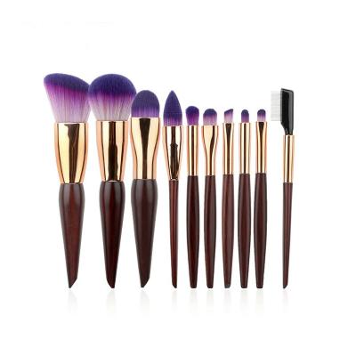 China Angular Blush Round Makeup Brush Wooden Handle Mixing Makeup Brush Set High Quality Luxury 10 Piece High Quality Synthetic Makeup Brush Set for sale