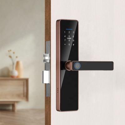 China Apartments Home Office Hotel Aluminum Pulido Fingerprint Inside Keyless Digital Handle Tuya Smart Lock, Sliding Door Lock with Handle for sale