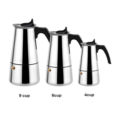 China 2/4/6/9 Cup China Manufacturer Hotel Cafe Stovetop Durable Stainless Steel Italian Coffee Pot for sale