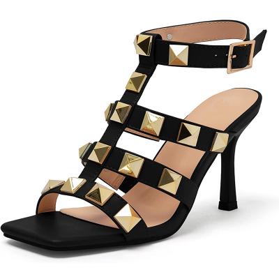 China Fashion Trend Women Studded Heeled Sandals Adjust Toe Gladiator Dress Heels Stiletto High Heel Sandals for sale