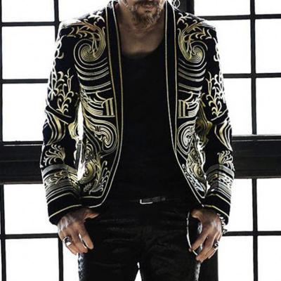 China 2021 Autumn New Breathable Fashion Printed Men's Jacket High Quality Long Sleeve Collarless Jacket Men's Jacket for sale