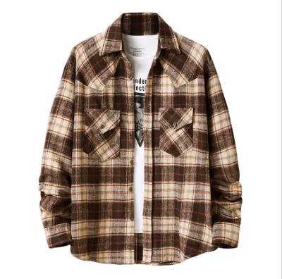 China 2021 Spring Autumn Mew Fashion Vintage American Plaid Flannel Shirt Men's Breathable Stylish Jacket Shirt for sale