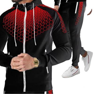 China New men's zipper suit 2021 fashion breathable hooded casual running jacket sportswear top sports pants two-piece suit for sale