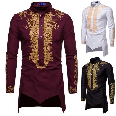 China Hot Sale Men's Breathable Shirt Casual Mid Length Shirt With Dongfeng Bronzing Stand Collar Shirt for sale