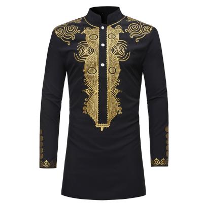 China Breathable Hot Selling Shirt Stand Collar Popular Ethnic Printed Mid Length Shirt for sale