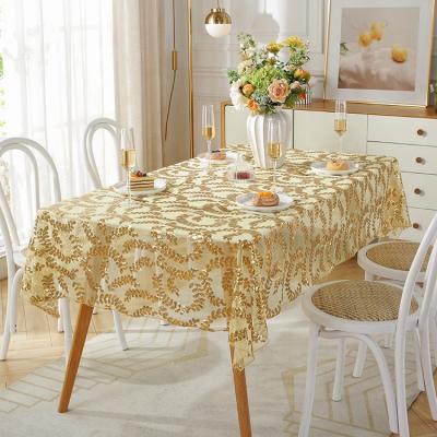 China Beautiful and Festive Elegant Tablecloth Wedding Glitter Arabesque Leaf Sequin Birthday Party Shiny Decoration Party Picnic DessertTablecloth for sale