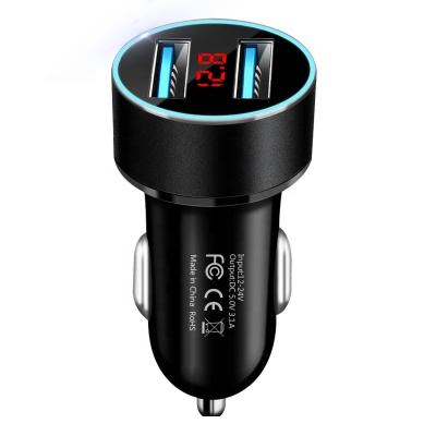 China Mobile Phone Car Accessories Adapter 2 Dual Usb Display 3.1a QC3.0 2.4A Left Led Car Charging Dual Usb Smart Charger For Iphone Mobile Phone for sale