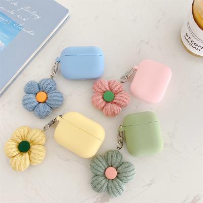 China Korea style simple fashion Korea style solid color silicone case with flower knitting fit for AirPods 1 2 pro for sale