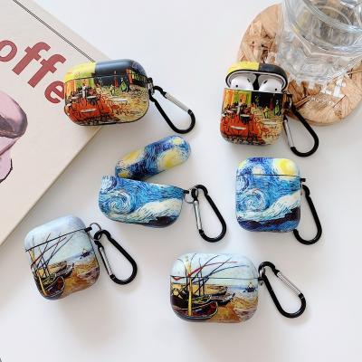 China Van Gogh Famous Oil Painting Art Aesthetic Design TPU Case with Carabiner fit for AirPods 1 2 pro for sale