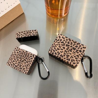 China New Unique Luxury Leopard Printing Square Container Shape TPU Case With Carabiner Fit For AirPods 1 2 pro for sale