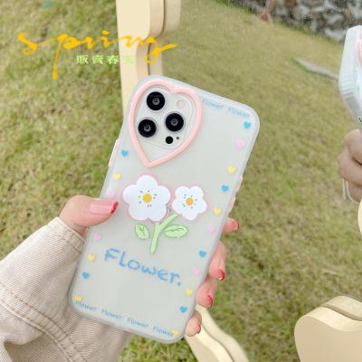 China Newest Korea Fresh Flower Heart Shockproof Transparent Phone Case Beautiful For iPhone 13 12 11 Pro 7 8 Max Plus X XS XR for sale