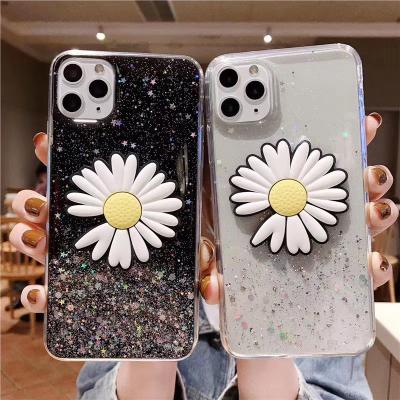 China 3D Daisy Flower Glitter Flash Sequin Luxury Gorgeous Luxury Clear Phone Case For iPhone 12 11 pro Max Mini 7 8 plus X XS XR for sale