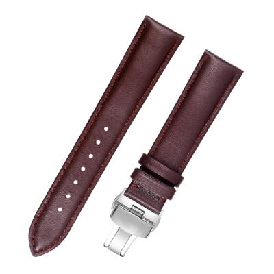 China Water Resistant 18mm 20mm 22mm Mens Watch Straps Butterfly Buckle Leather Band Flat With Color Stitching for sale