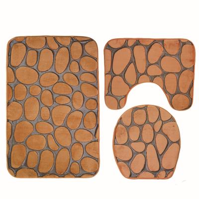 China Stocked Cheap 3D Embossed Three Piece Non Slip Bathroom Set Bath Mat for sale