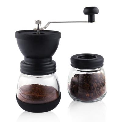 China Car Hand Coffee Grinder with Two Glass Jars 5.5 Ounce Each Burr Mill Manual Coffee Conical Grinder Adjustable Setting for sale