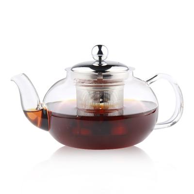 China Stainless Steel Lid Teapot Borosilicate Glass Viable Tea Maker With Infuser Stainless Steel Teapot Glass Wholesale for sale