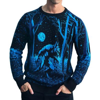 China Wholesale Custom Werewolf Anti-Wrinkle Logo Jacquard Knit Ladies Sweater Round Neck Halloween Pullover Men Adult Sweater Tops for sale