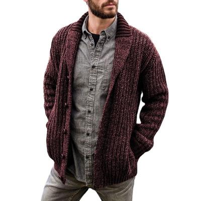 China 2022 European Anti-wrinkle Amazon men's cardigan and solid color American casual sleeve long thin knit sweater jacket sweater men for sale