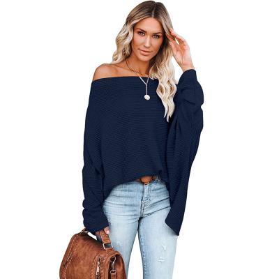 China Fashion Breathable Custom Knitwear Ladies Apparel Waffle Solid Color Casual Long Sleeve Knit Top Women Knitted Sweater for sale