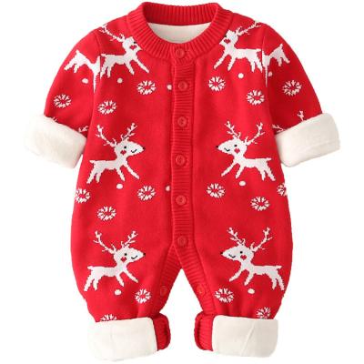 China 2022 Winter Christmas Style Cotton Baby Overalls Knitted Long Sleeve Cotton Baby Clothes Thickened Newborn Baby Overalls for sale