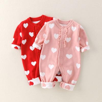 China Cotton Spring and Autumn Love Pattern Boys and Girls Baby Thickened Button Knit Overalls for sale