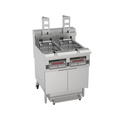 China Auto Lift Electric Double Pots 28KW Chips Open Fryer With Oil Filter System for sale