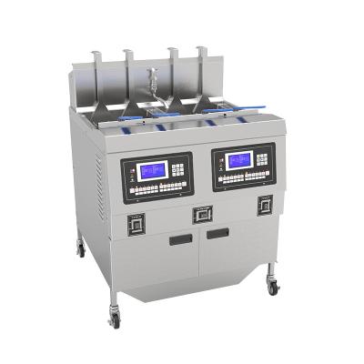 China OFG-H322L Two Pots Four Baskets Gas Heating Chips Open Deep Fryer With Oil Filtration for sale