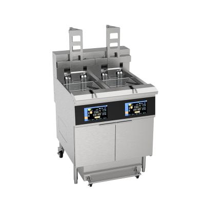 China OFE-H226L Touchscreen Smart Panel Auto Lift Filtration Two Pots Four Baskets 304SUS Electric Gas Open Chips Fryer for sale