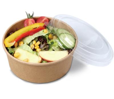 China Disposable Biodegradable Snack Box Kraftpaper Fruit Vegetable Salad Packing Round Food Wrapping Biodegradable Compostable Box for sale