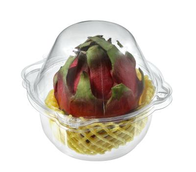 China Agriculture Fruit 1pcs Large Clamshell Packaging Disposable Clear Hinged Trays PEET Plastic Pitaya Blister Container Fruit Box for sale