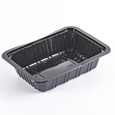 China Disposable Plastic Deep Rectangular Tray Fruit Vegetable Meat Fruit Packaging Containers Chilli Black Pet Food Tray for sale