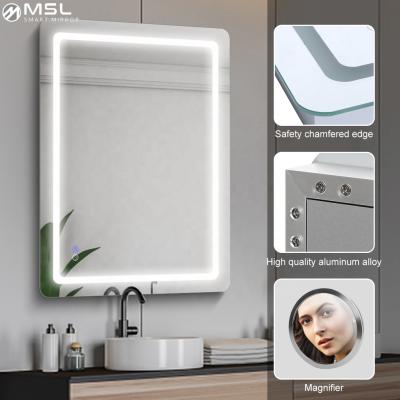 China New Design 2-Face Digital Time-Temperature Show Bedroom Led Light Mirror Sauce Mirror for sale