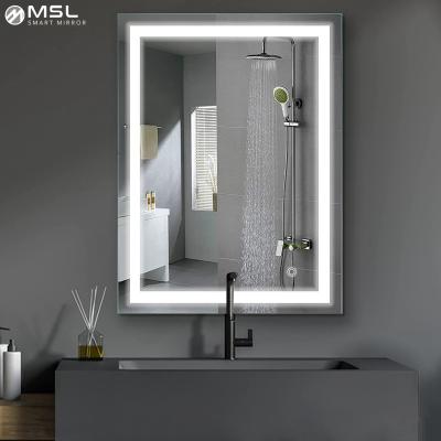 China 2021 Smart Magnifying Vanity Mirror Touch Screen LED Temperature Display Bathroom Mirror for sale