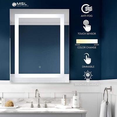 China 2021 MSL China Smart Magnifying Vanity Mirror LED Temperature Display Touch Screen Bathroom Mirror for sale