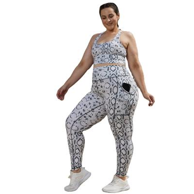 China Leopard Print XXL Breathable Custom Activewear Plus Size Yoga Sets Fitness Women Yoga Sets With Pouch For Women for sale