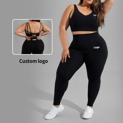 China Breathable Wholesale Custom Butt Lifting Plus Size Yoga Set Women Large Size Fitness Sports Yoga Leggings Sets for sale