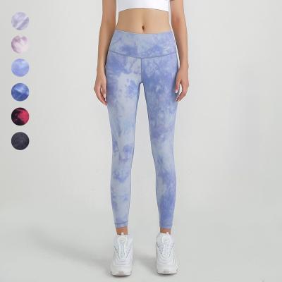 China High Waisted Breathable Full Body Fitness Elastic Waist Workout Pants Sports Women Tie Dye Yoga Leggings Custom for sale