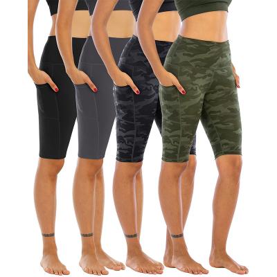 China Wholesale Breathable Women Camouflage Printed Yoga Gaiters With Pocket Spandex Sports Camouflage High Waist Yoga Biker Shorts for sale