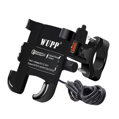 China WUPP Adjustable Aluminum Alloy Quick Charged 3.0 Motorcycle Phone Holder Stem Mount Waterproof Charger Bike Phone Holder GPS Bracket for sale