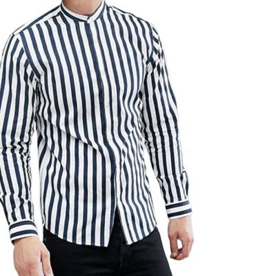 China Custom 100% Anti-pilling Cotton Long Sleeve Stylish Stripe Men's Casual Shirts for sale