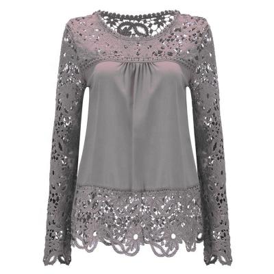 China Fashion New Popular Anti-Shrink Women's Sheer Sleeve Embroidery Tops Chiffon Lace Blouses for sale