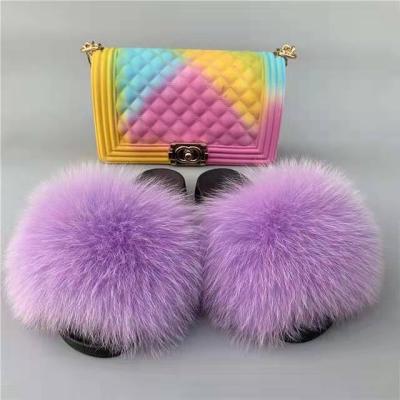 China Lightweight Wholesale Custom Bags Women Bags Freeze Shoulder Messenger Bag Multicolor Fur Slippers Set for sale