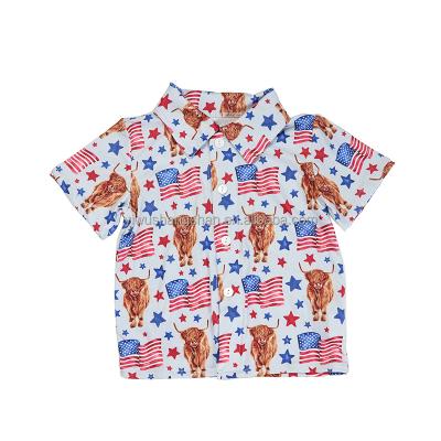 China Breathable 4th July Baby Boy Girls Blouse Flag Star Printing Kids Shirts Turndown Collar Button Custom for sale