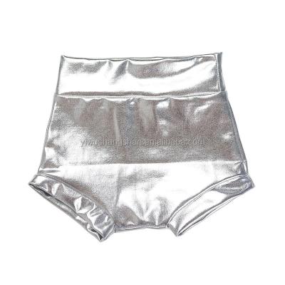 China 2022 Spring Summer Fabric Toddler Metallic Baby Anti-wrinkle Shorts Silver Color Soft Infant Baby Bummies High Waist for sale