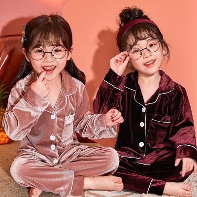 China Wholesale QUICK DRY Wholesale Velvet Kids Girl Pajamas Long Sleeves Turn Down Collar With Pocket Kids Boy Sleepwear Outfits for sale